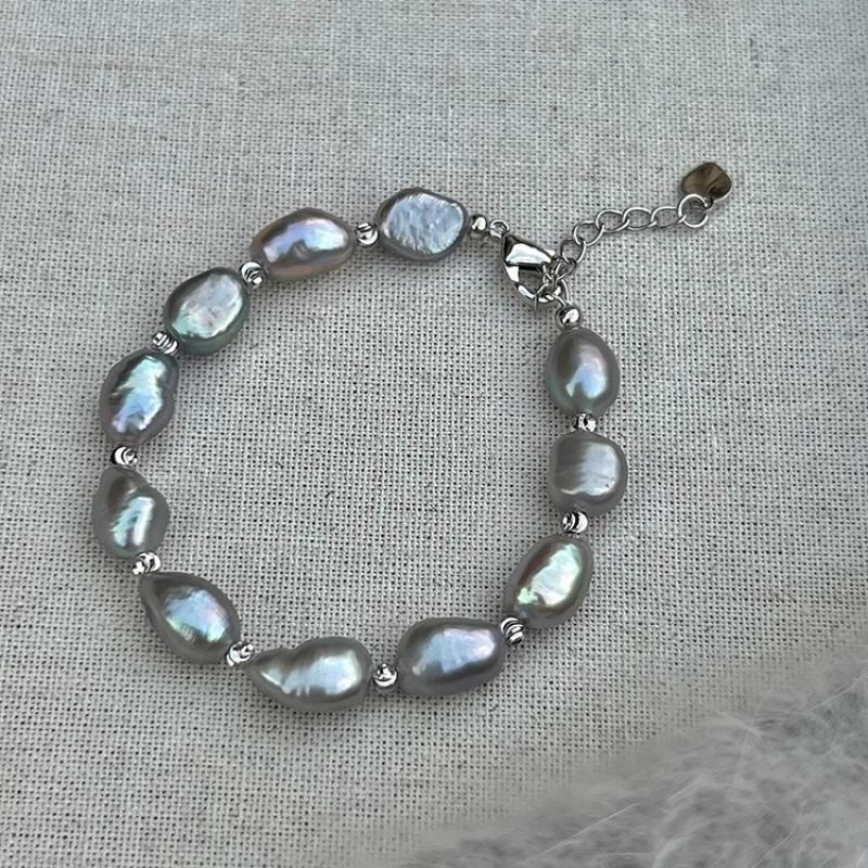 2:Heather Gray Baroque shaped freshwater pearl bracelet