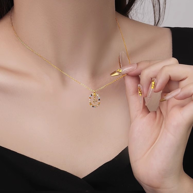 2:Spirit snake oval zircon necklace gold