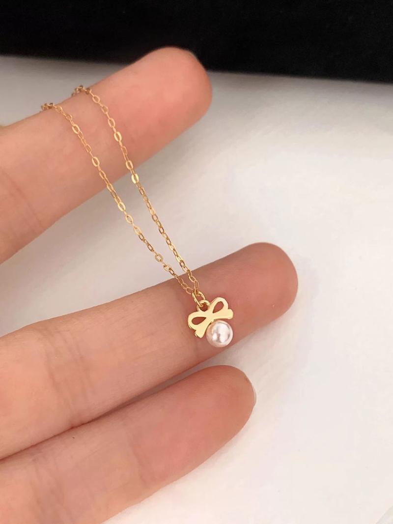 2:Pearl bow necklace gold color
