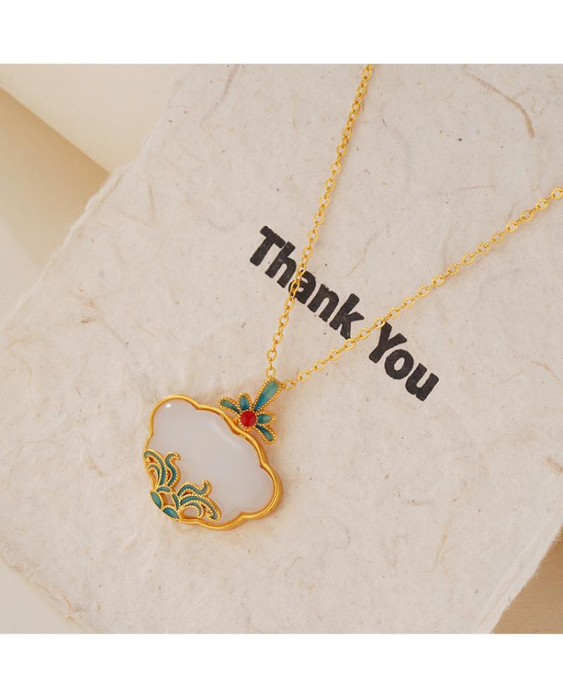 2:White jade lotus ruyi lock necklace