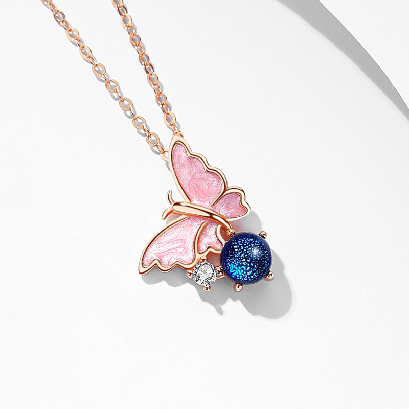 2:D0860 Bee Media Butterfly Necklace (Rose Gold)