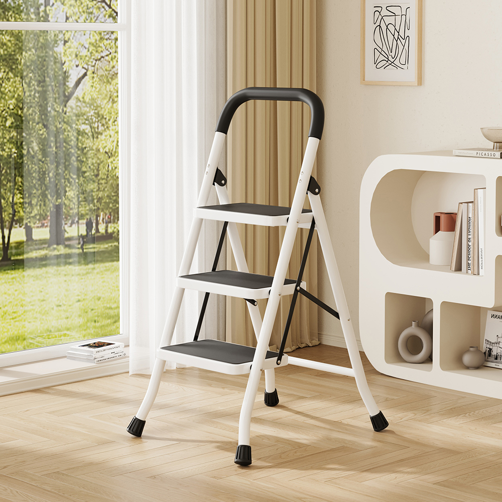 White three-step ladder