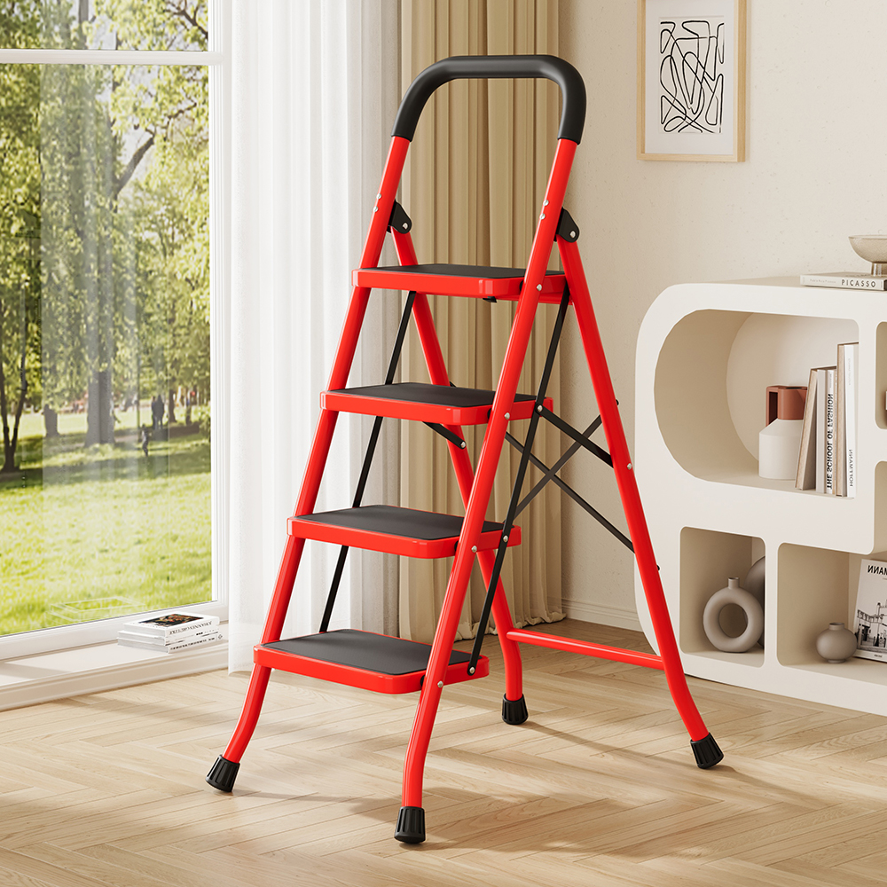 Red four-step ladder