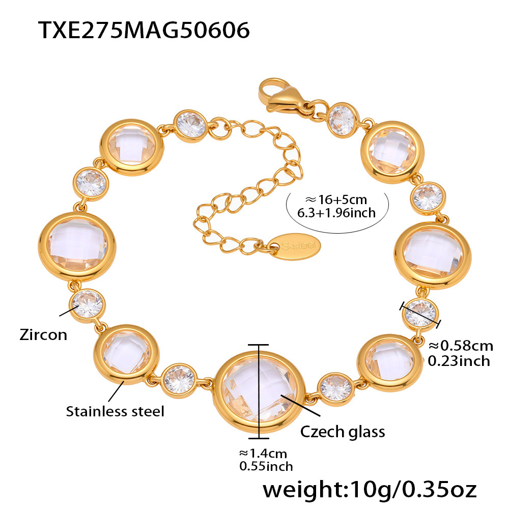 1:Txe275-gold white glass stone bracelet 16+5cm