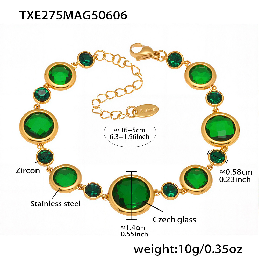 2:Txe275-gold green glass stone bracelet 16+5cm