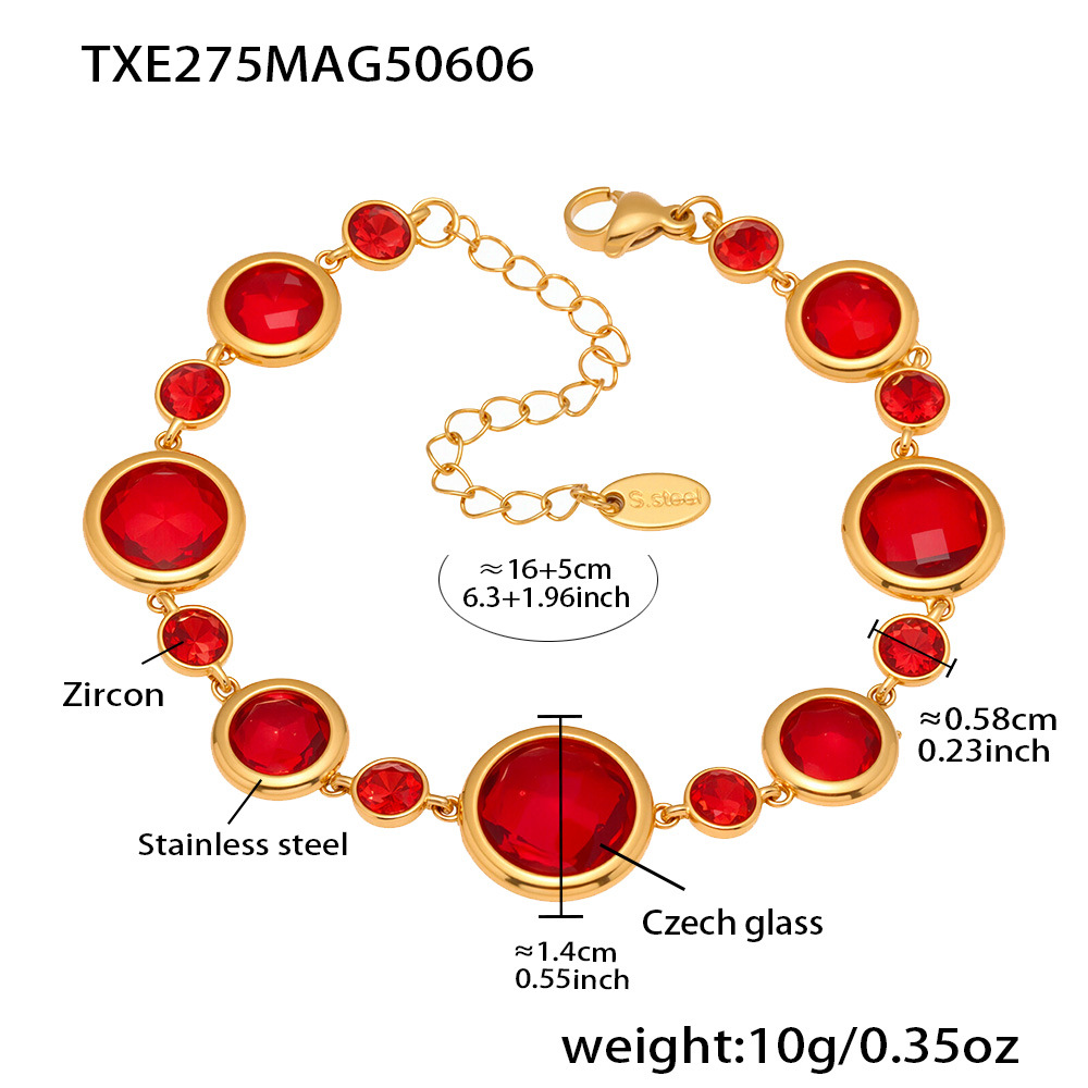 3:Txe275-gold red glass stone bracelet 16+5cm