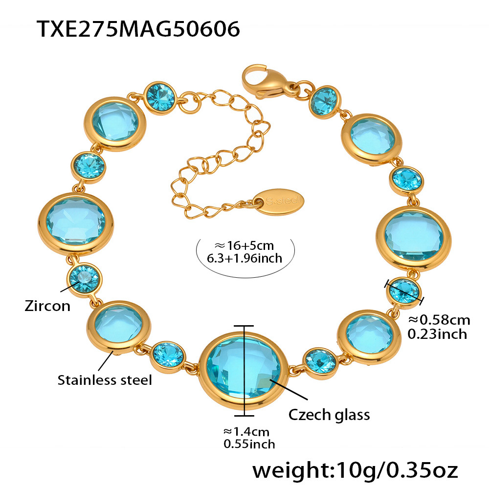 4:Txe275-gold blue glass stone bracelet 16+5cm