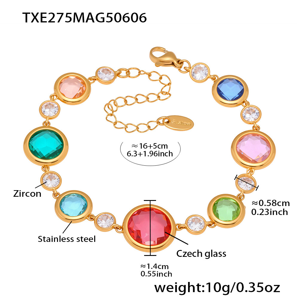 6:Txe275-gold mixed glass stone bracelet 16+5cm