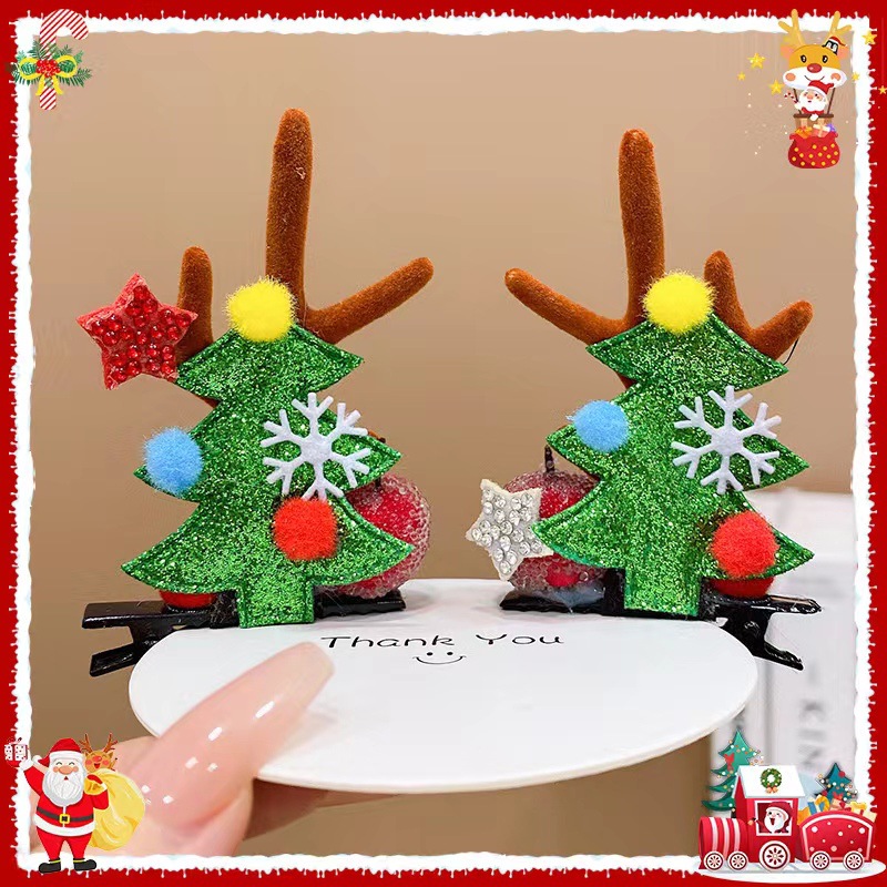 25:7# big Christmas tree snowflake fur ball brown antler pair clip