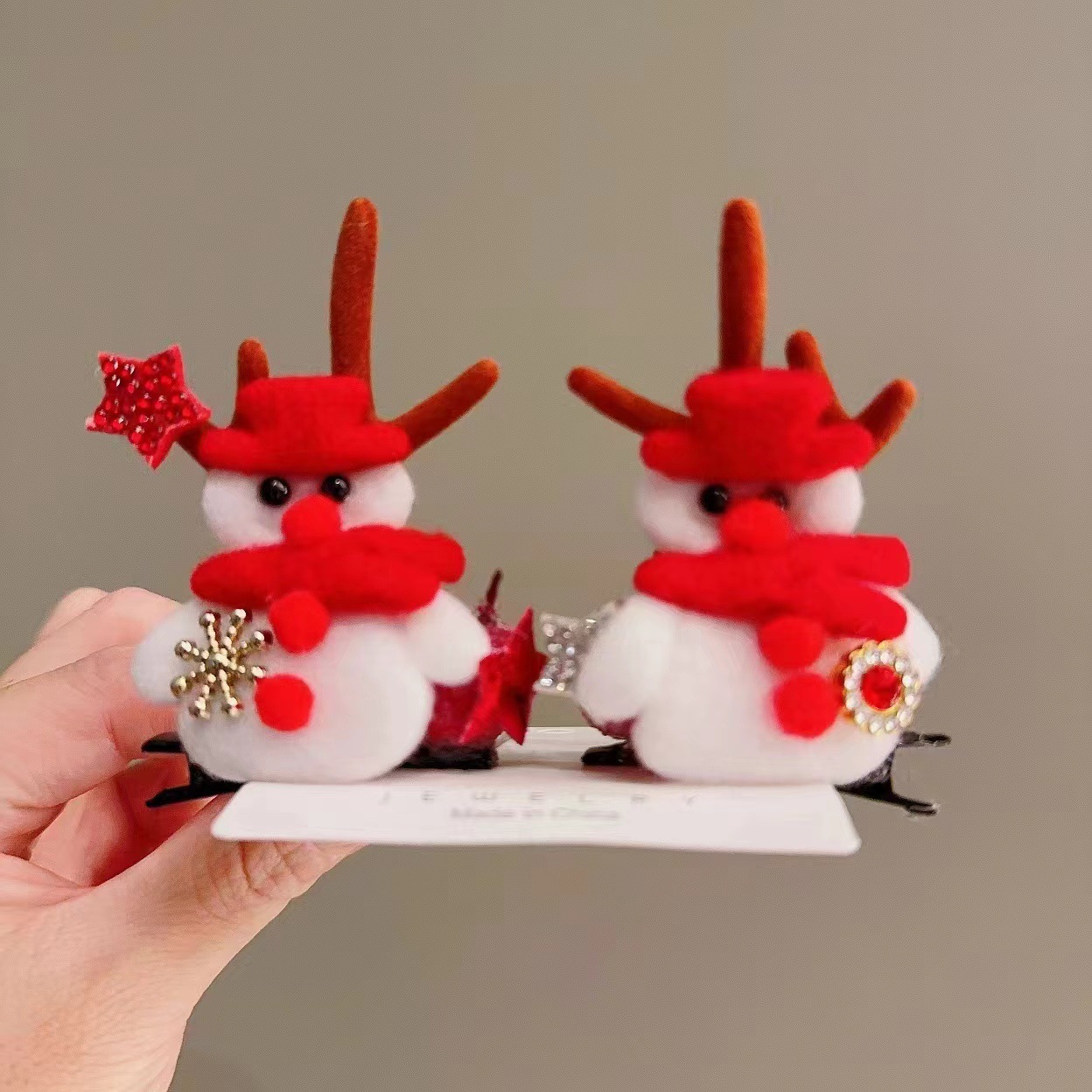 27:9# Christmas snowman brown antler pair clip