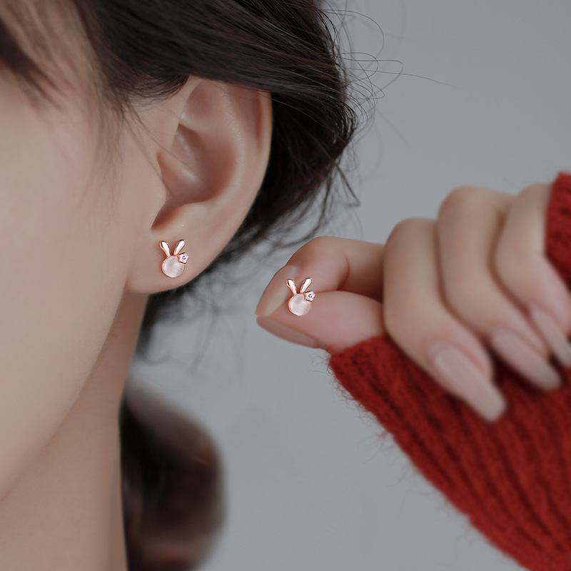 2:Rabbit Stud Earrings (Rose Gold)