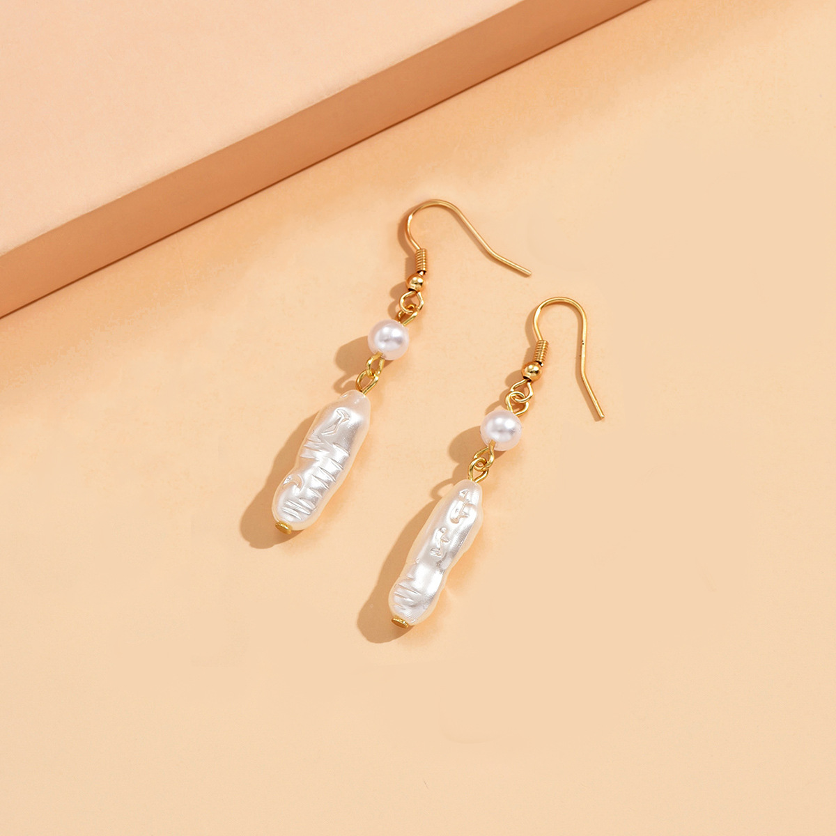 3:3-Gold Long Strip Pearl Drop Earrings