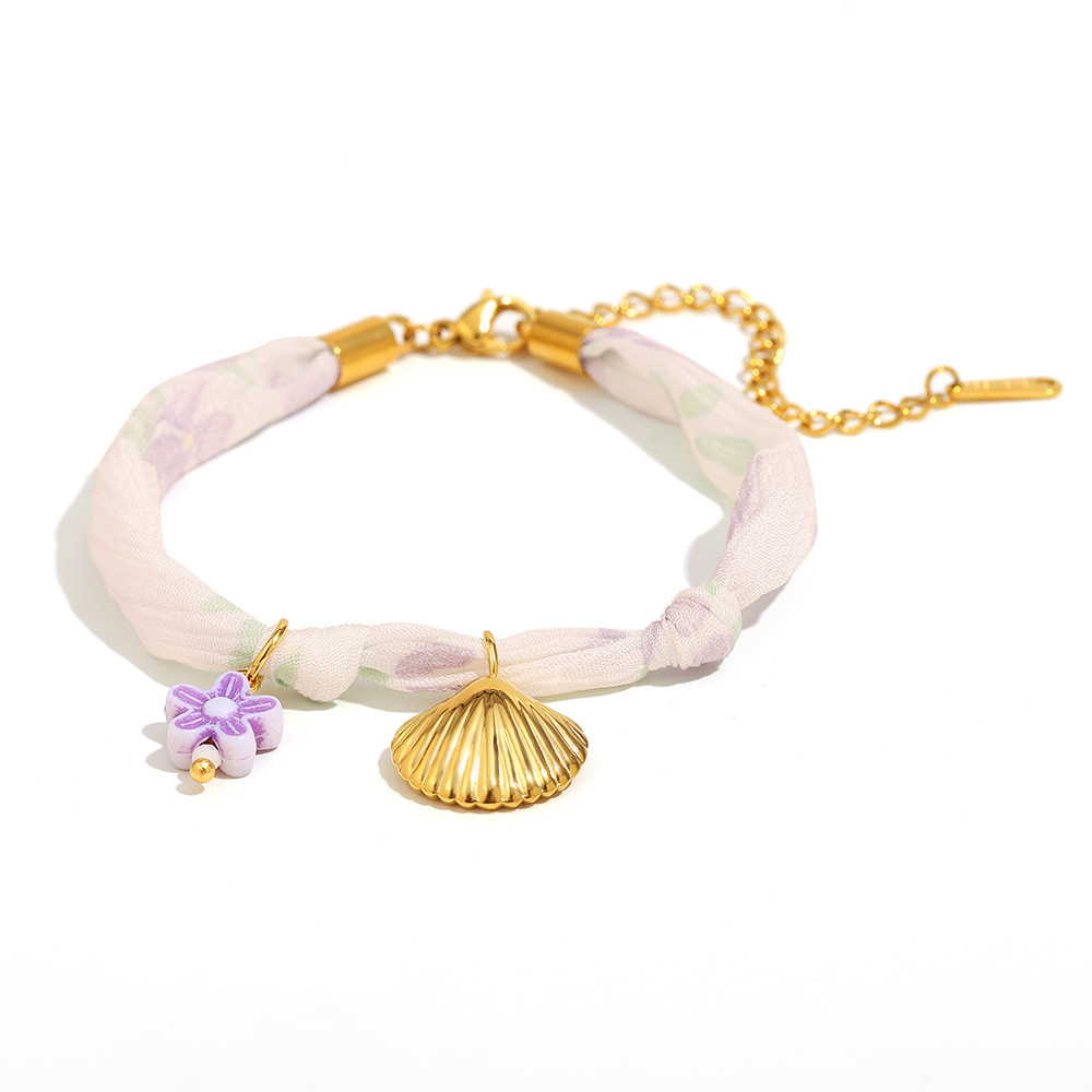2:Ribbon shell bracelet-gold and purple