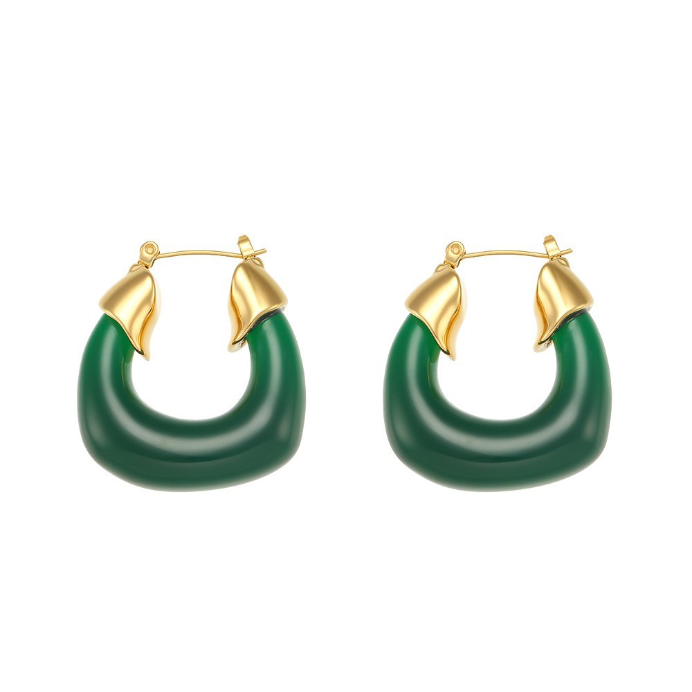 4:Exaggerated acrylic U-shaped earrings-dark green