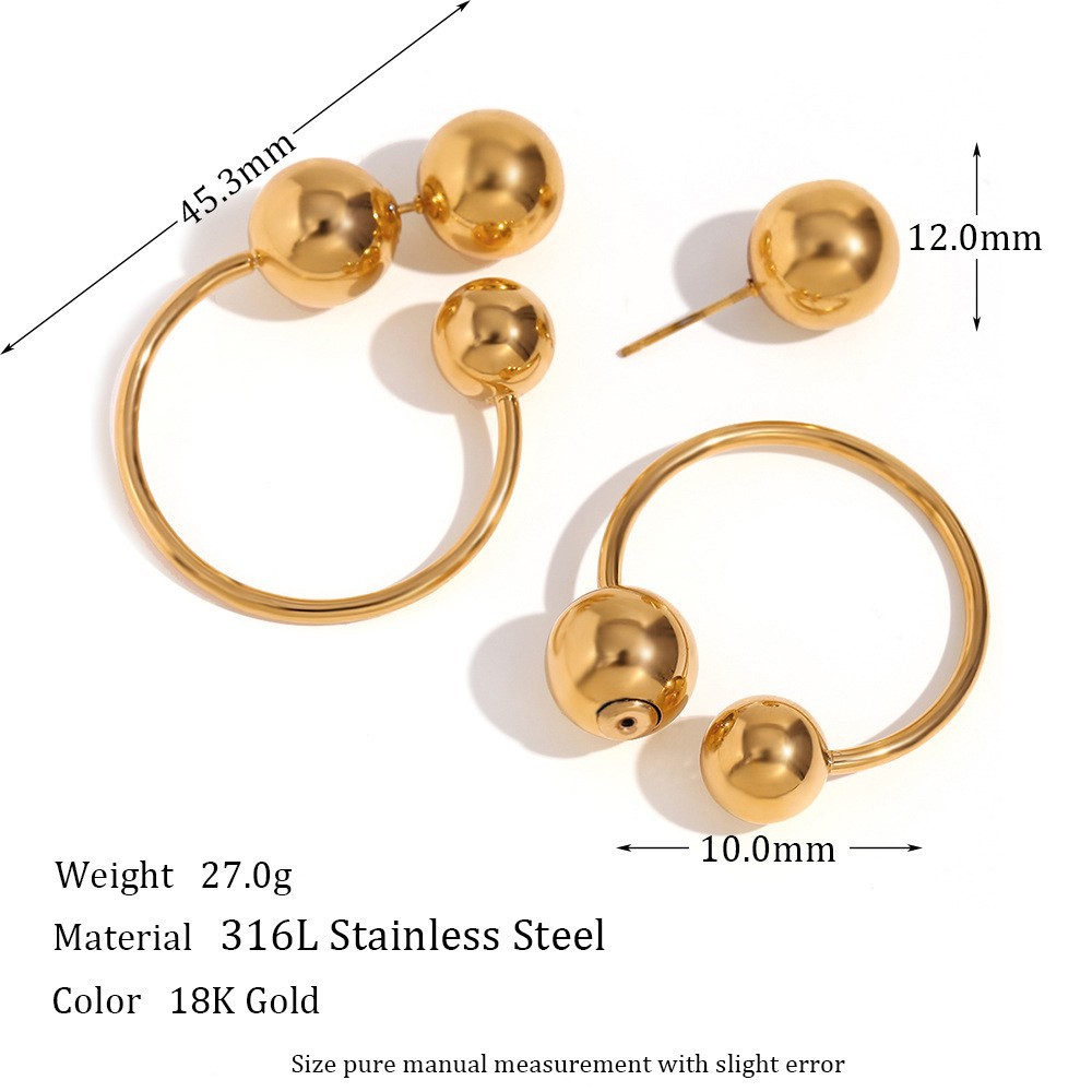 13:Exaggerated three-ball big ring ear ring-Gold
