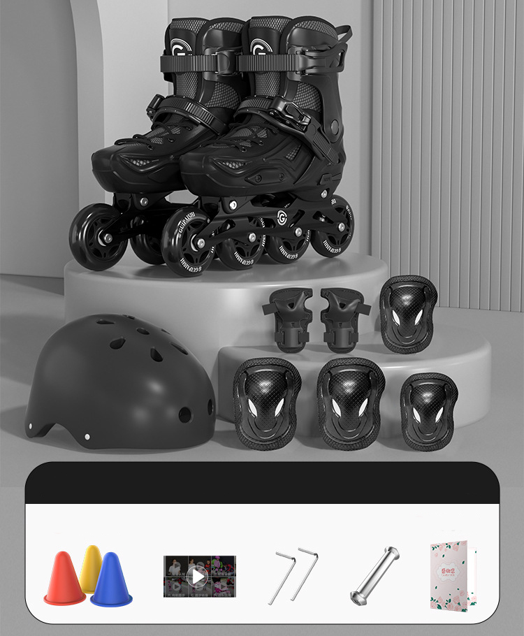 Cool black 7 piece shoe  helmet protective gear set