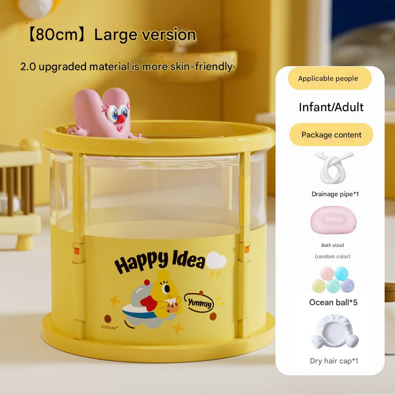 80*65cm sunshine yellow [dry hair cap package] drainage pipe*1 bath stool*1 ocean ball*5 dry hair cap*1