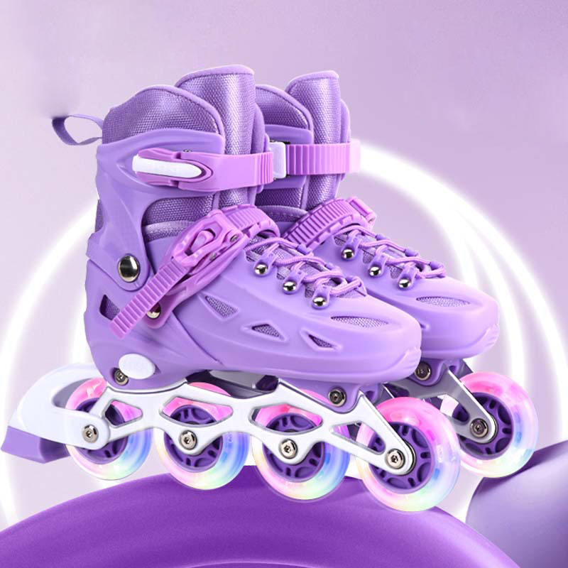 Double buckle upgraded PU all-flash - a pair of lilac purple shoes