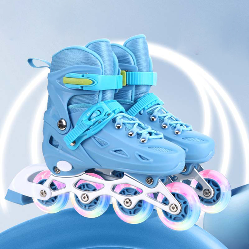 Double buckle upgraded PU all-flash - a pair of sky blue shoes