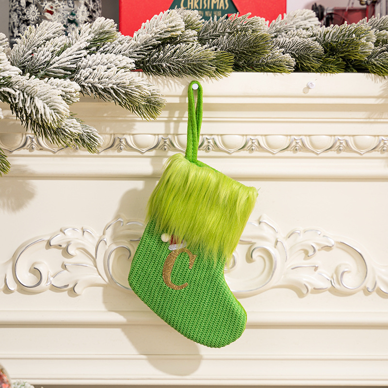 Grinch green letter socks c
