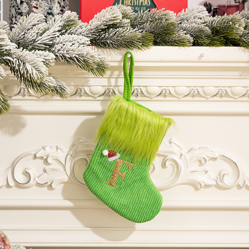 Grinch green letter socks f