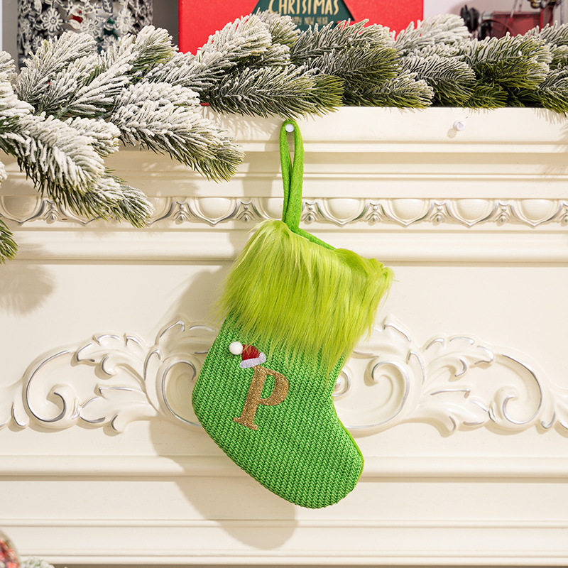 Grinch green letter socks p
