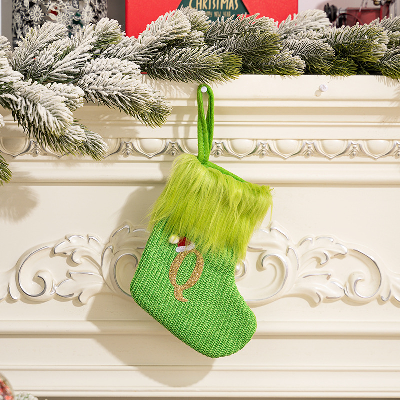 Grinch green letter socks q