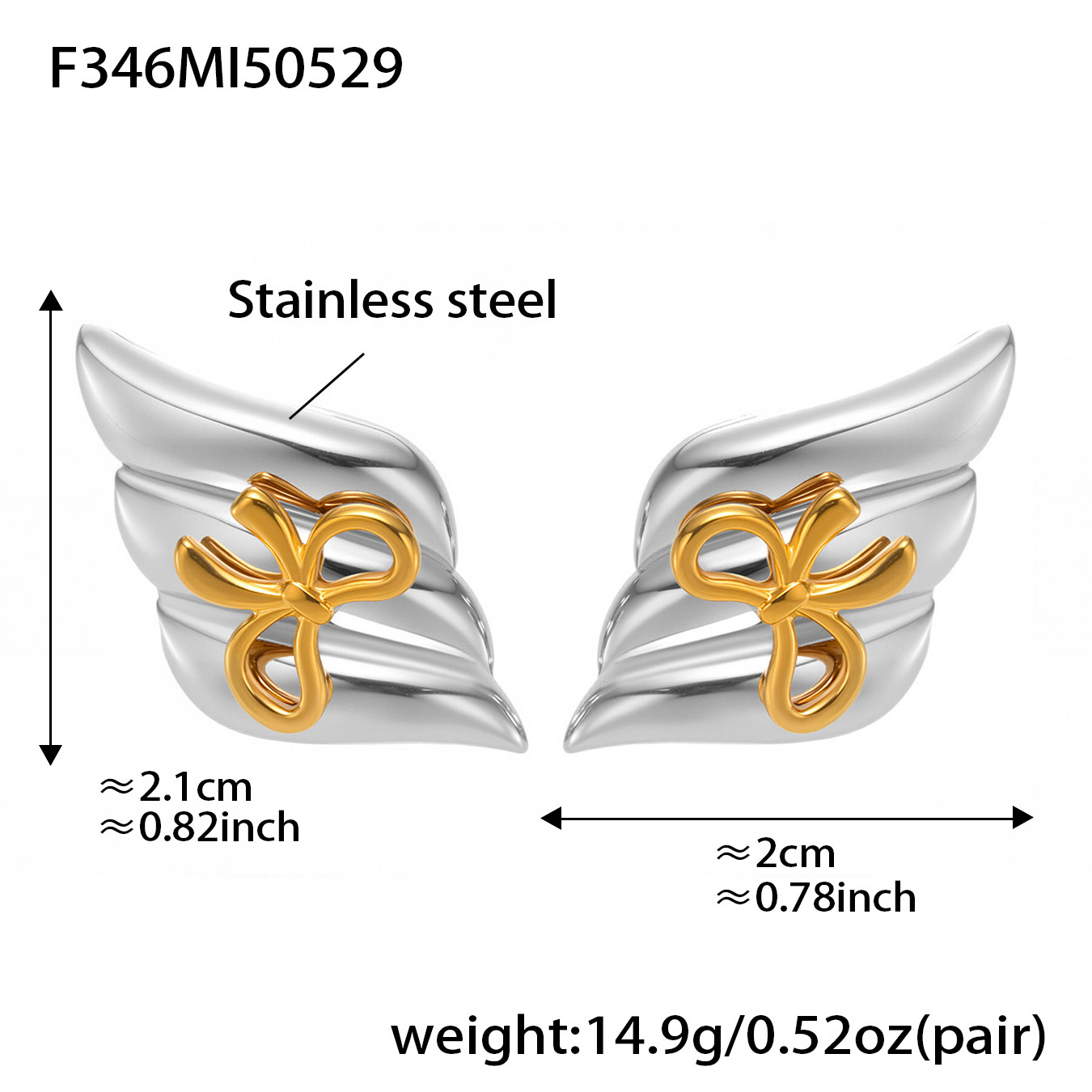 2:F346-steel color bow earrings