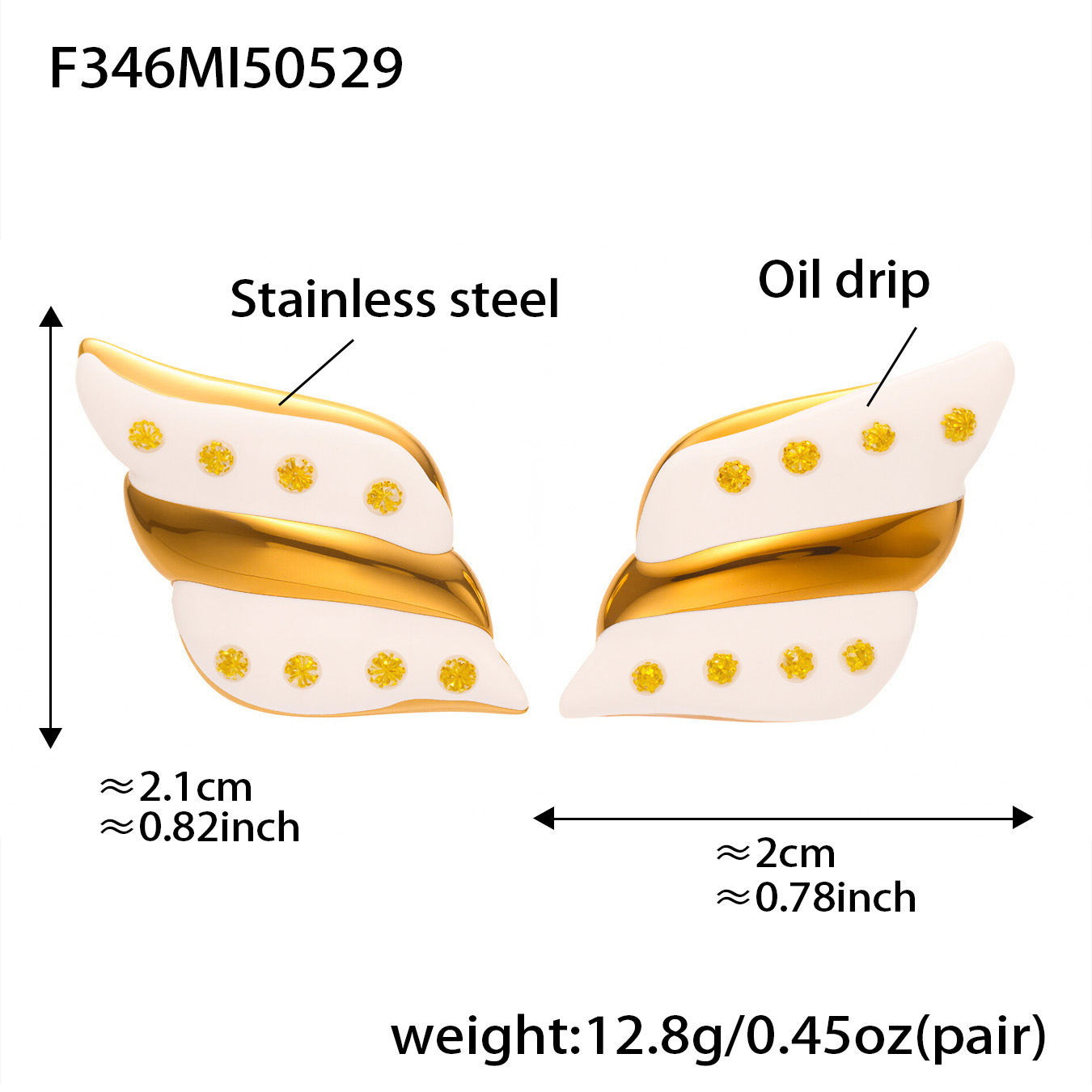 3:F346-gold white glaze earrings