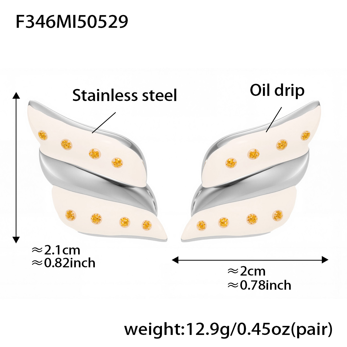 4:F346-steel color white glaze earrings