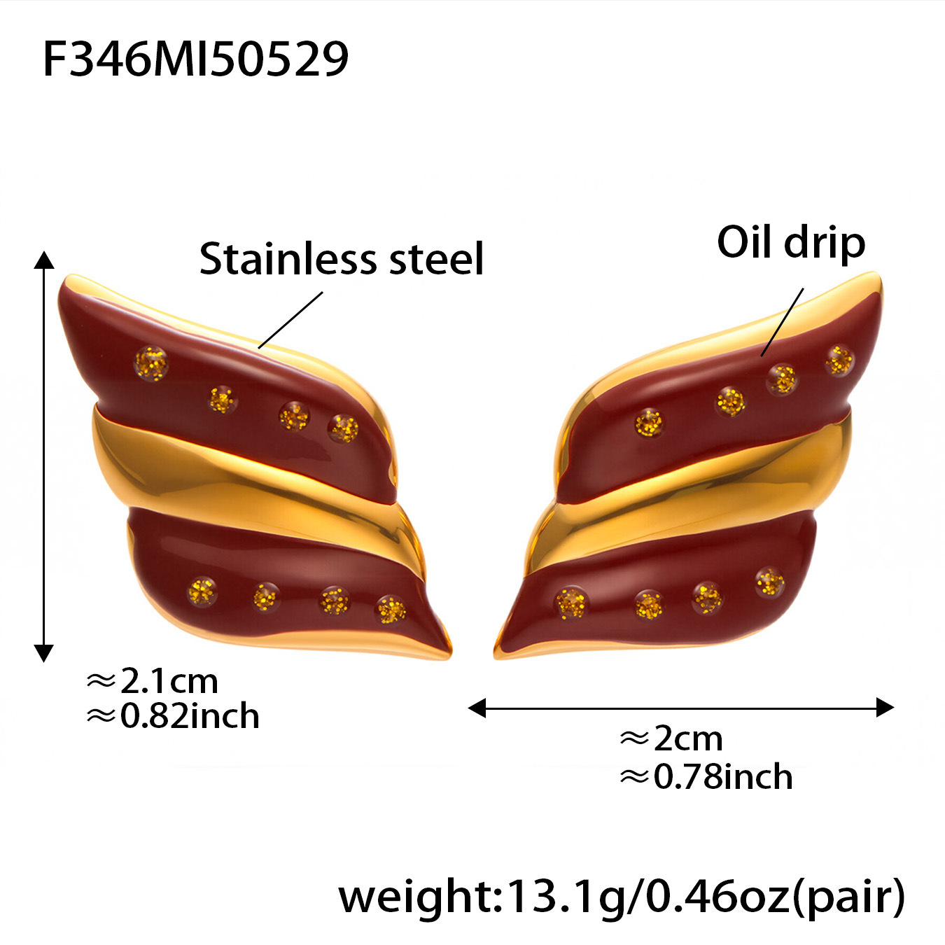 5:F346-gold red glaze earrings