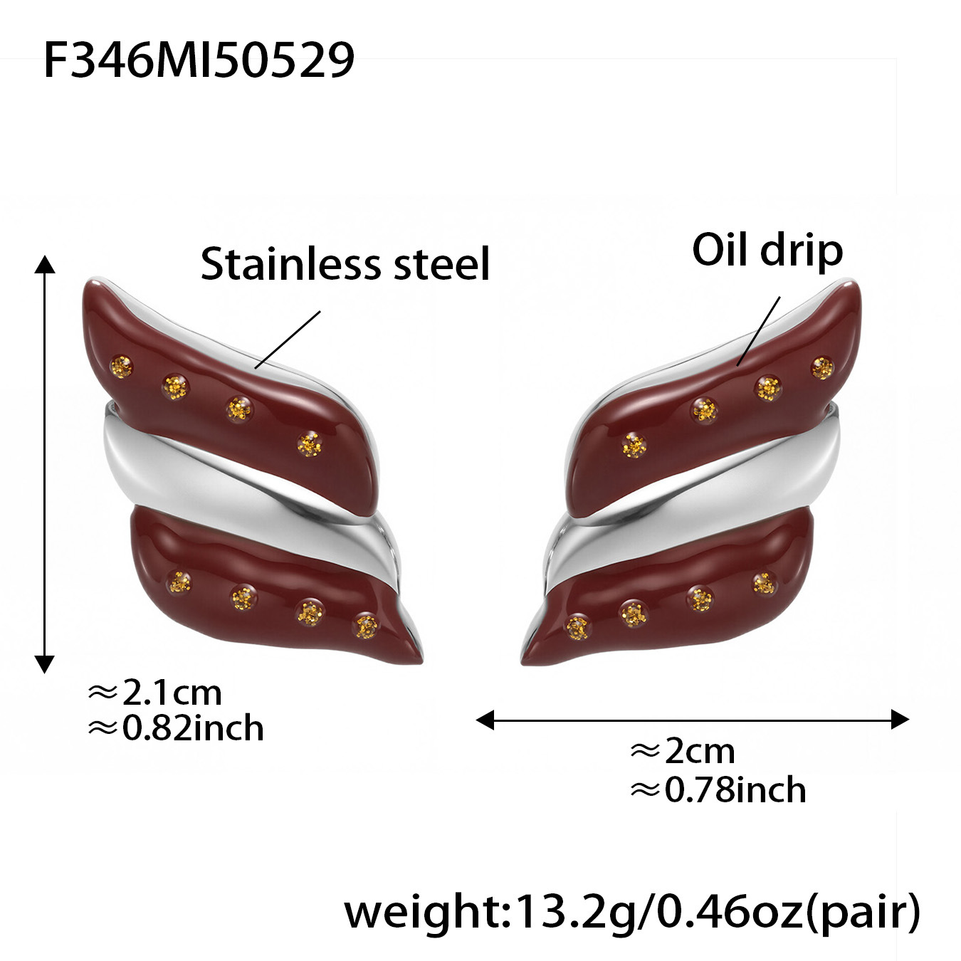 6:F346-steel color red glaze earrings