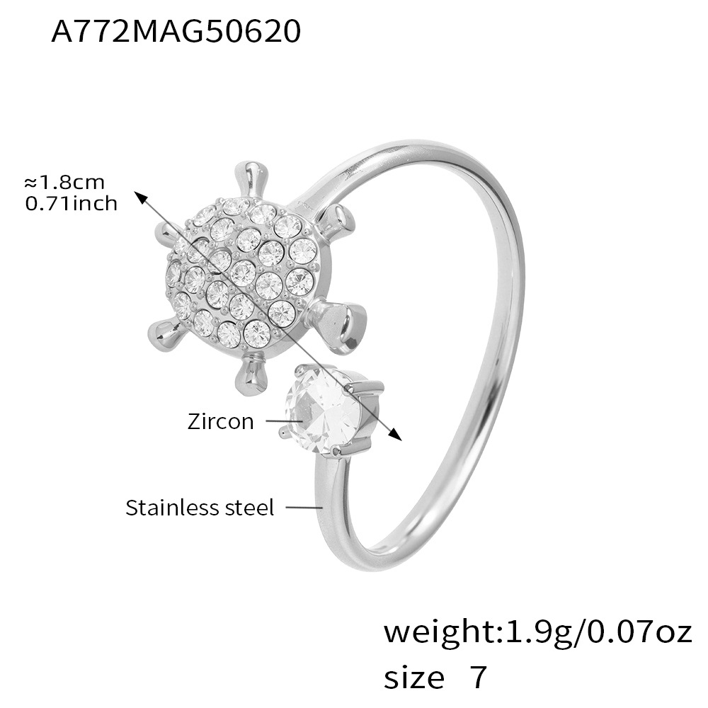 9:A772-steel color turtle 5a zircon ring