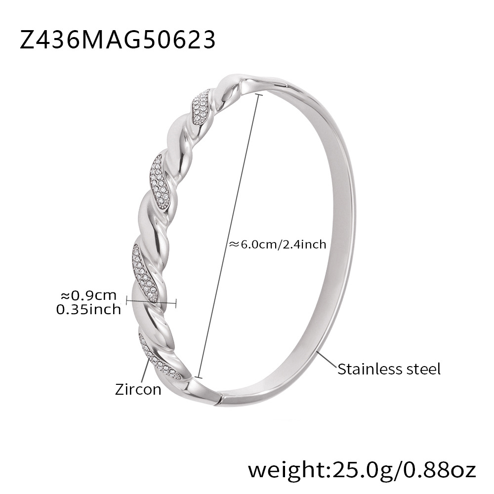 7:Z436-twist full diamond bracelet steel color white diamond
