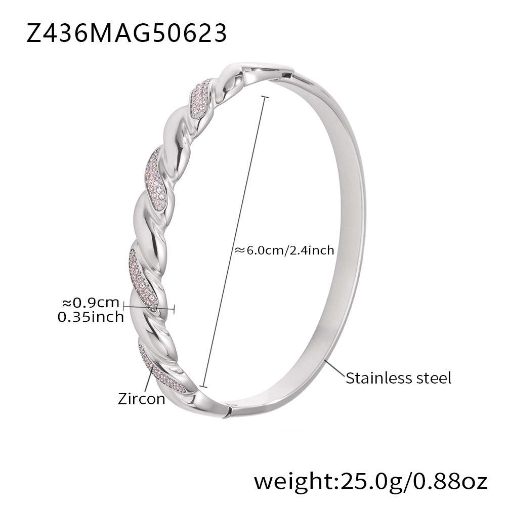 8:Z436-twist full diamond bracelet steel color pink diamond