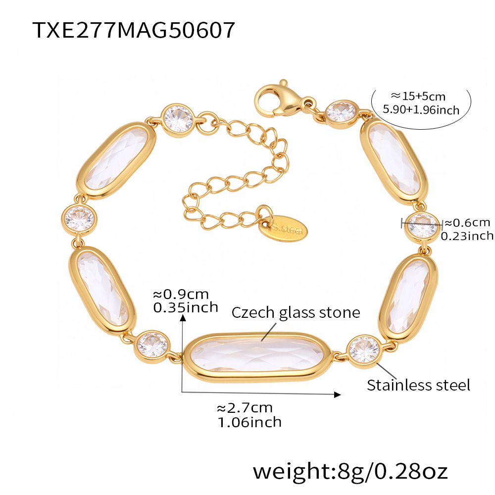 1:Txe277-gold white glass stone bracelet 15+5cm