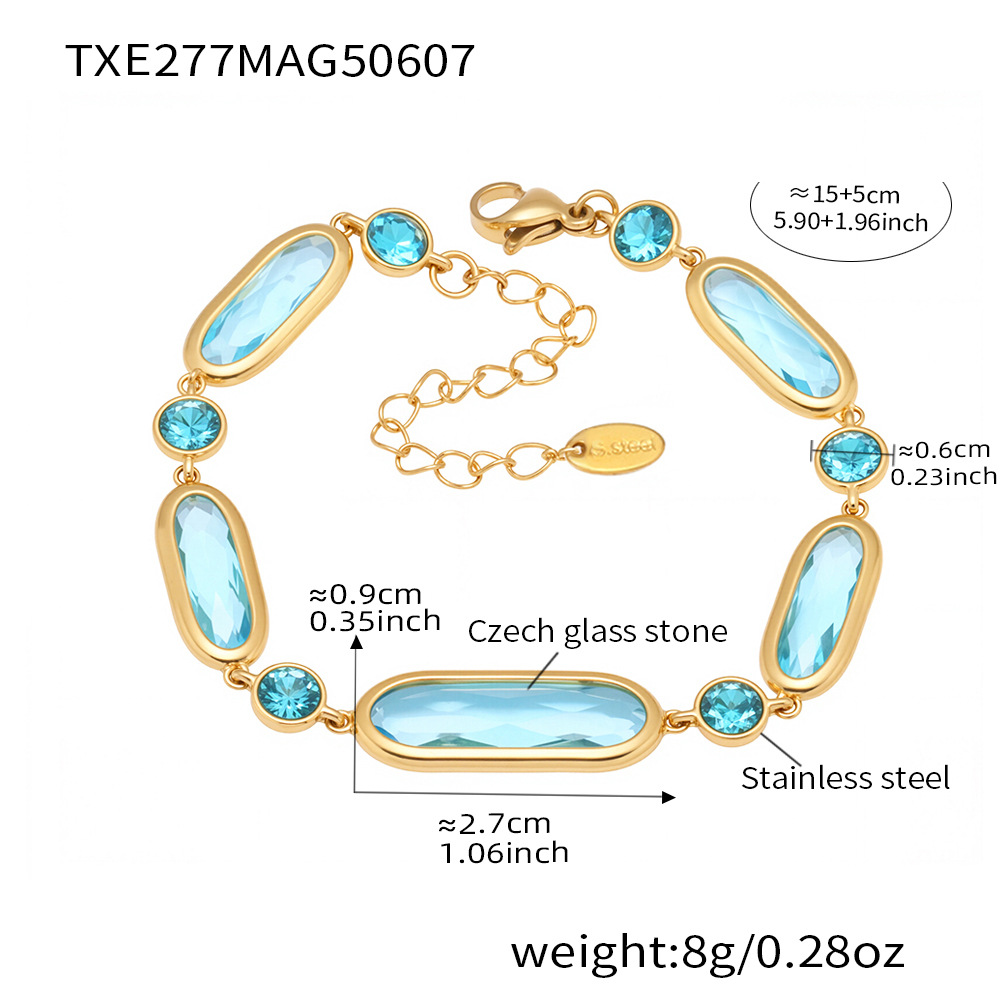 4:Txe277-gold blue glass stone bracelet 15+5cm