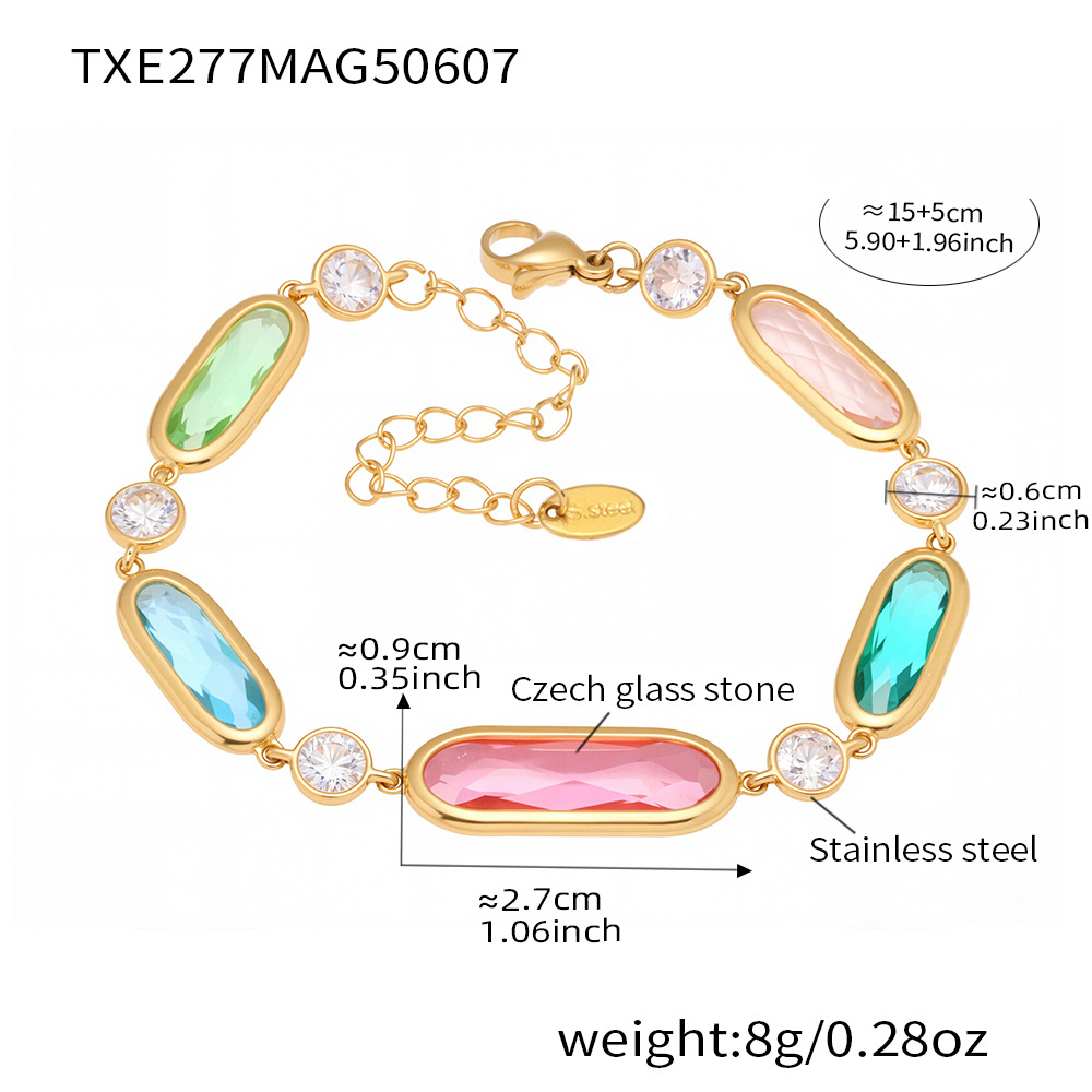 6:Txe277-gold mixed glass stone bracelet 15+5cm