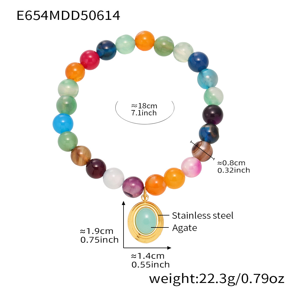 1:E654-mixed color natural stone beaded bracelet 18cm