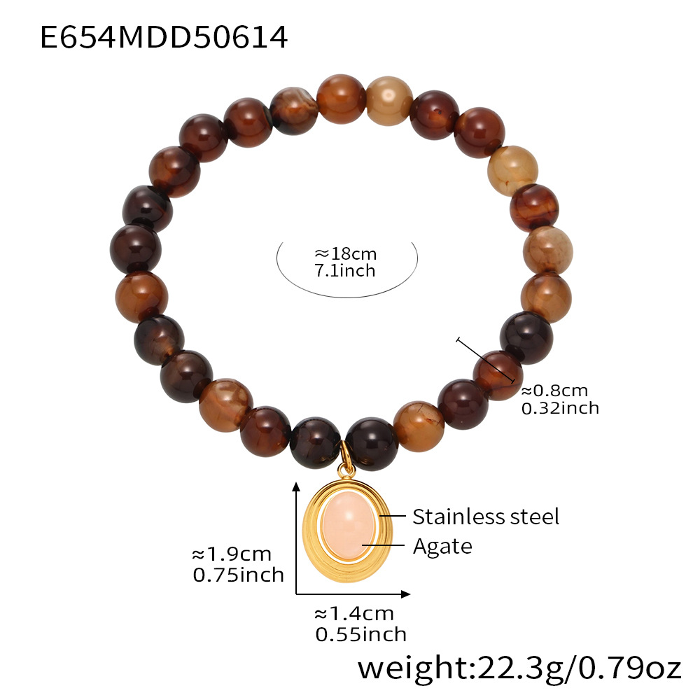 2:E654-black agate natural stone beaded bracelet 18cm