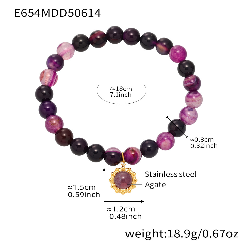 4:E654-purple natural stone beaded bracelet 18cm