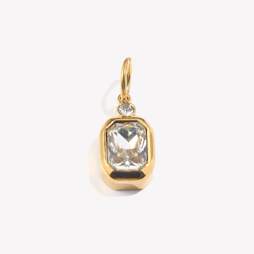 14:Small square brick zircon pendant-gold-white diamond