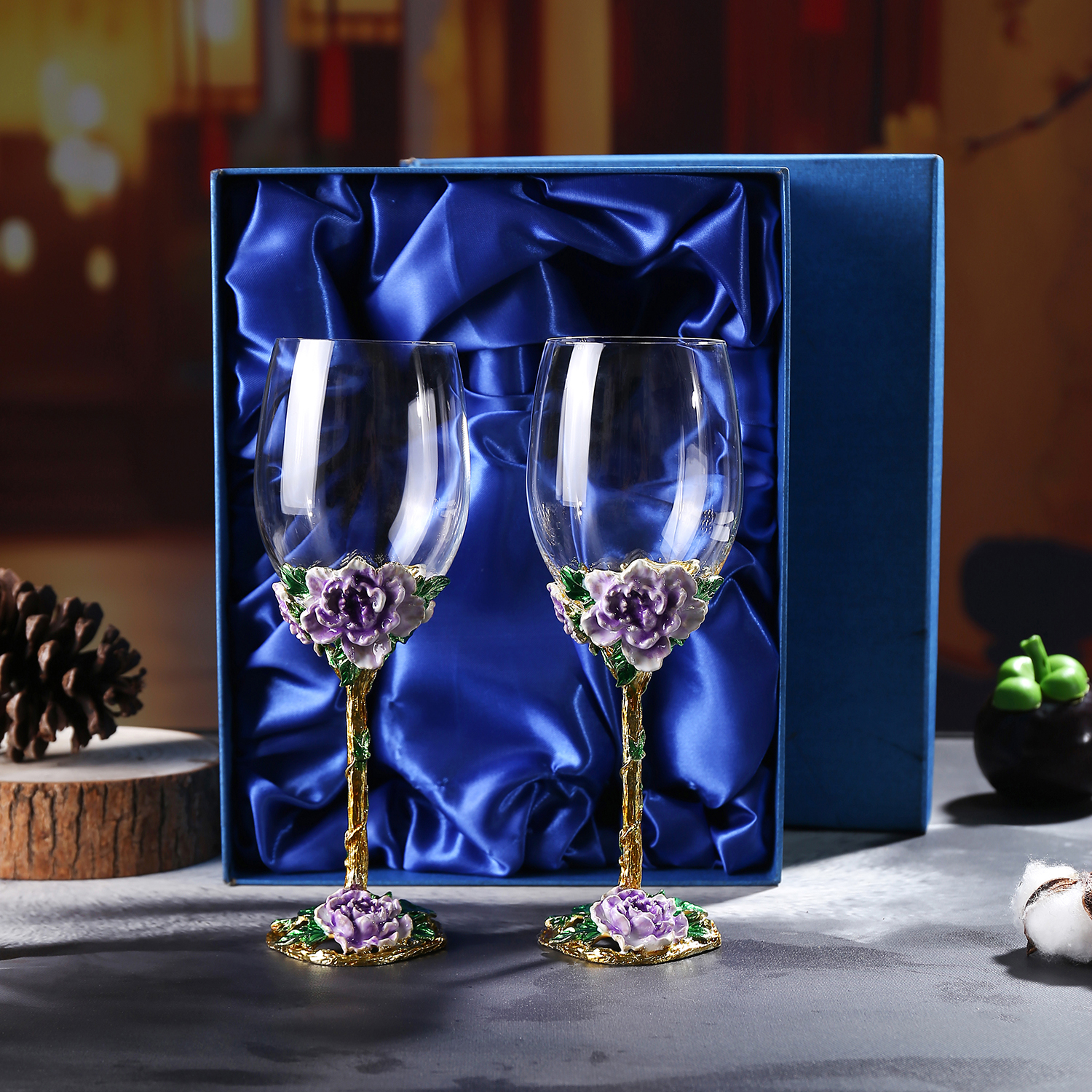 Purple 2 glass gift box