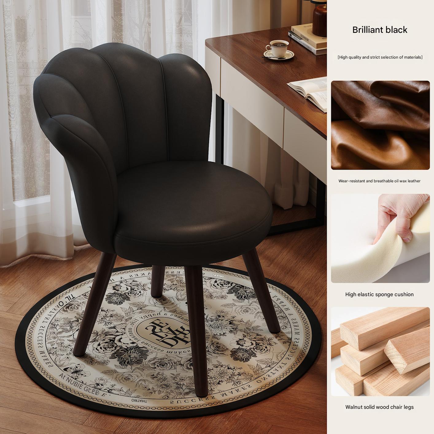 Walnut color wooden legs   black waxed leather