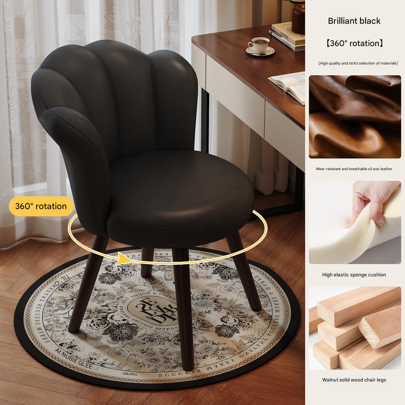 Rotating walnut color wooden legs   black waxed leather