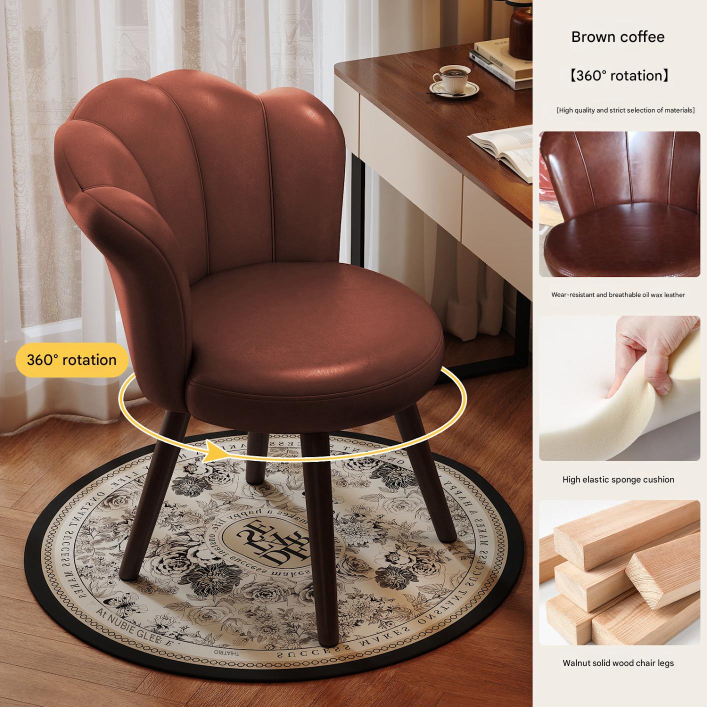 Rotating walnut color wooden legs   brown waxed leather