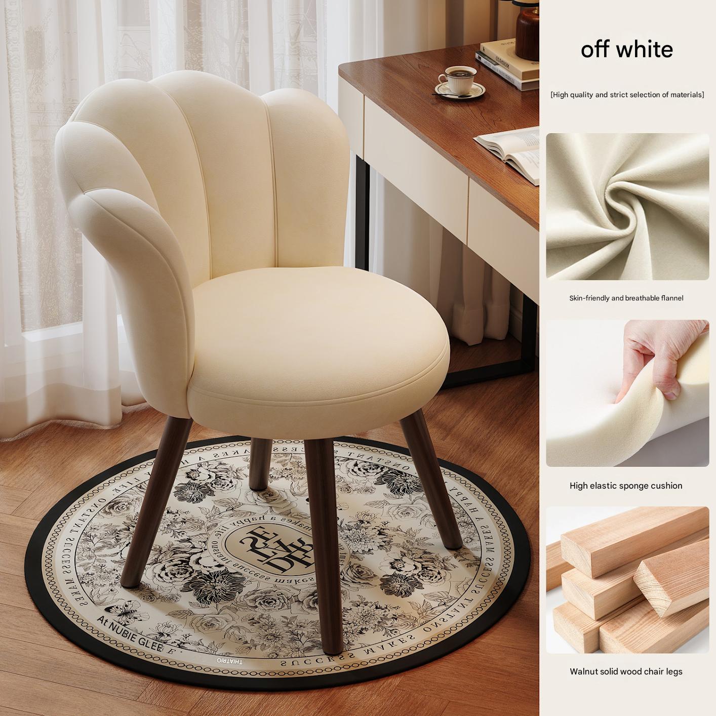 Walnut color wooden legs   off-white velvet