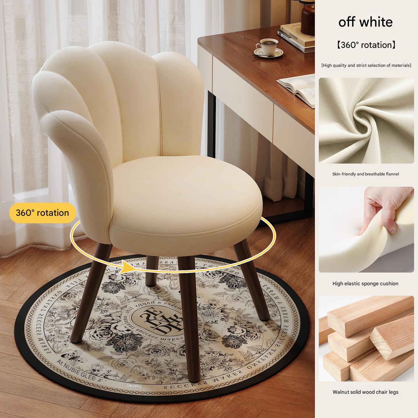 Rotating walnut color wooden legs   off-white velvet