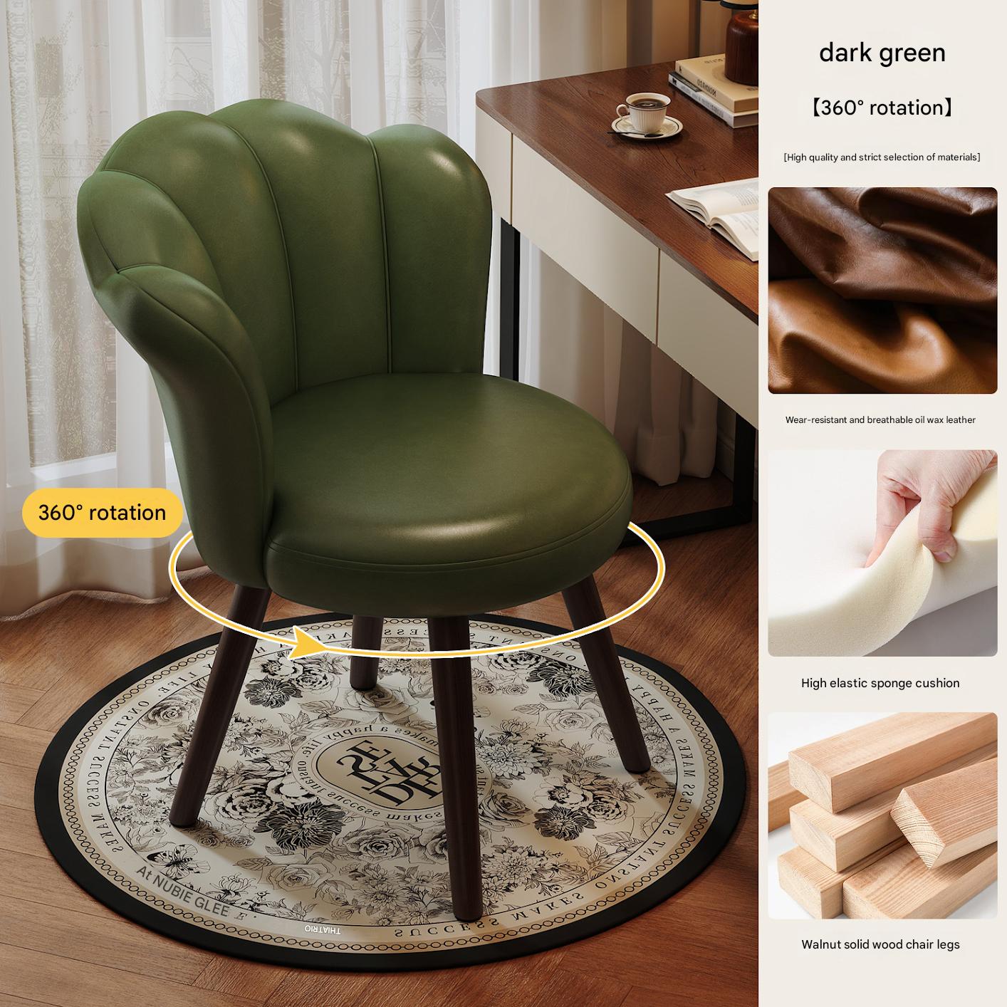 Rotating walnut color wooden legs   dark green oil wax leather