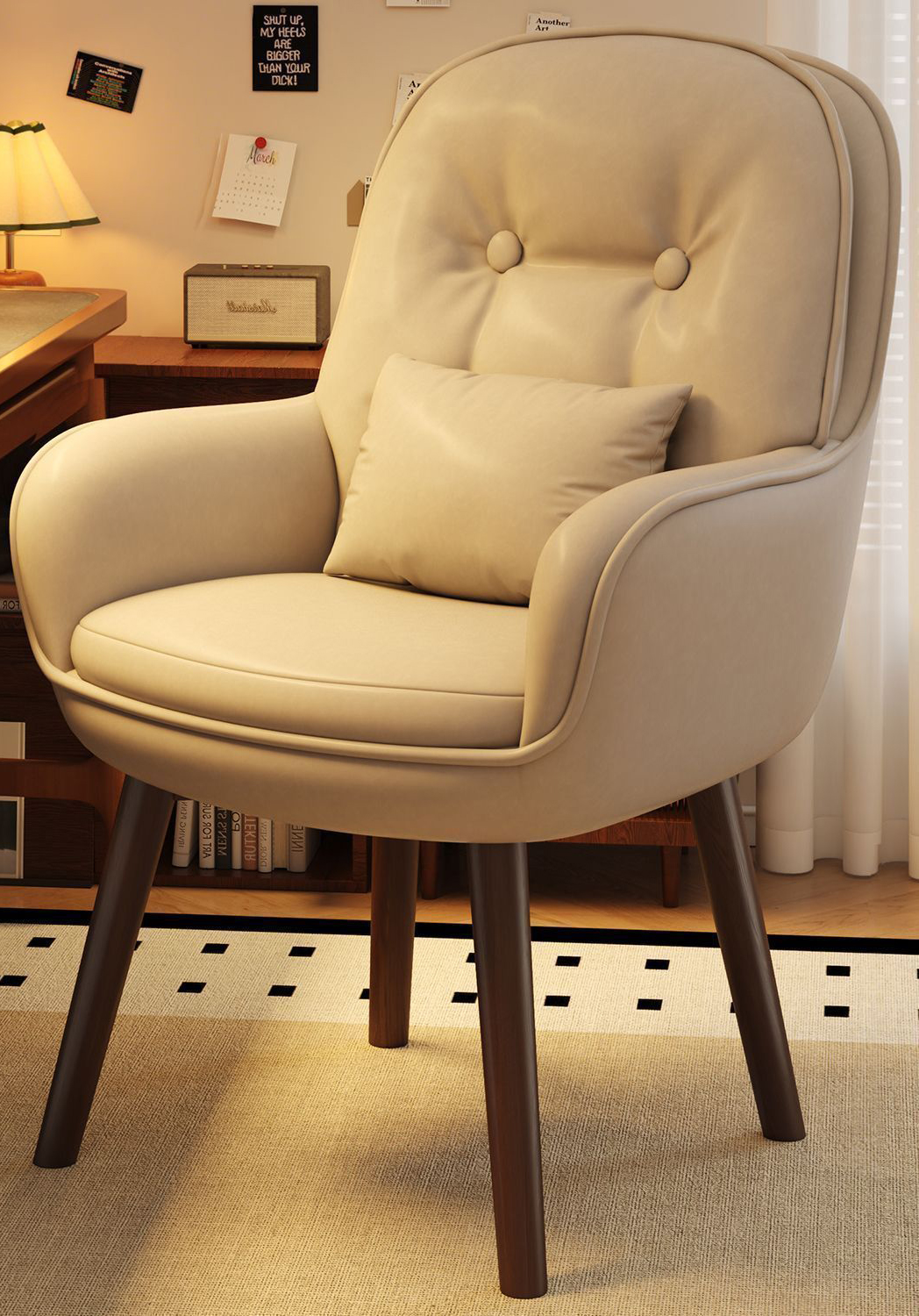 Walnut legs/off-white waxed leather with pillow